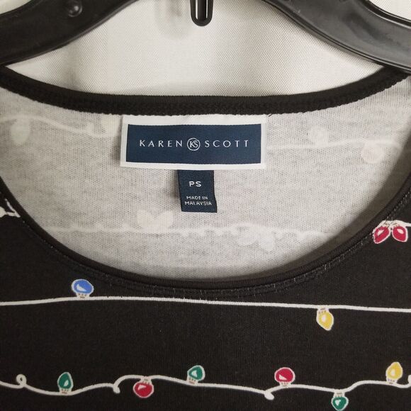 Petite Women's Top Karen Scott Holiday Light Design Black Size PS 3/4 Sleeve NEW - Picture 6 of 8